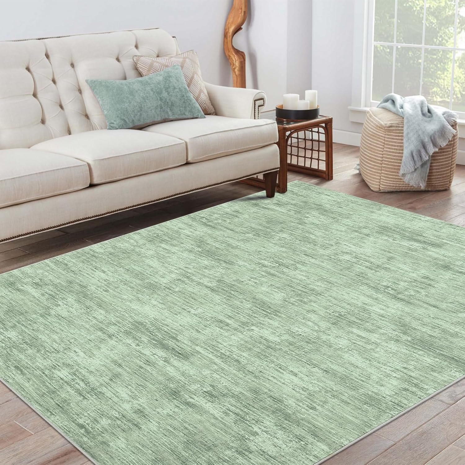 Light mint green solid color carpet
