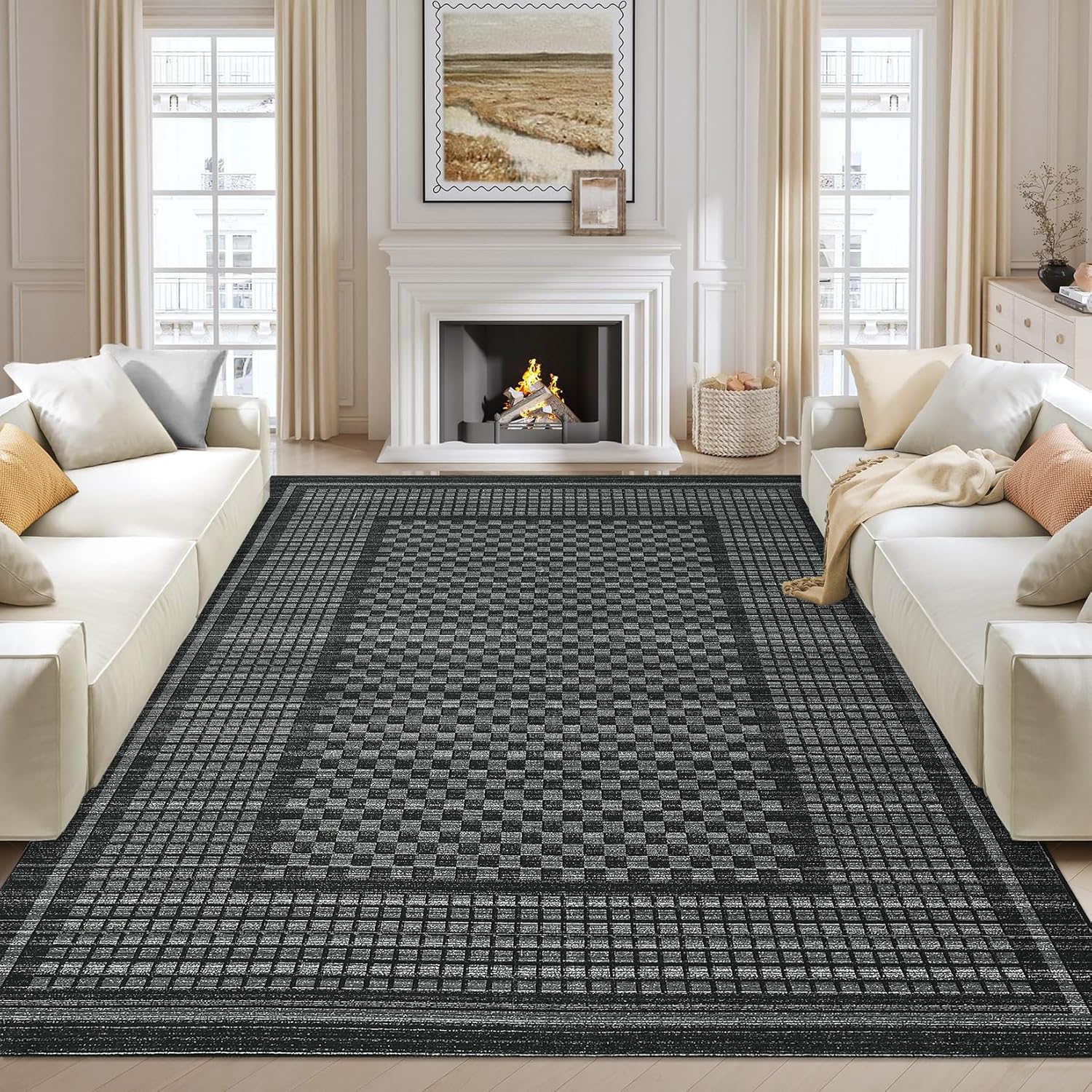 Dark grey background geometric pattern carpet
