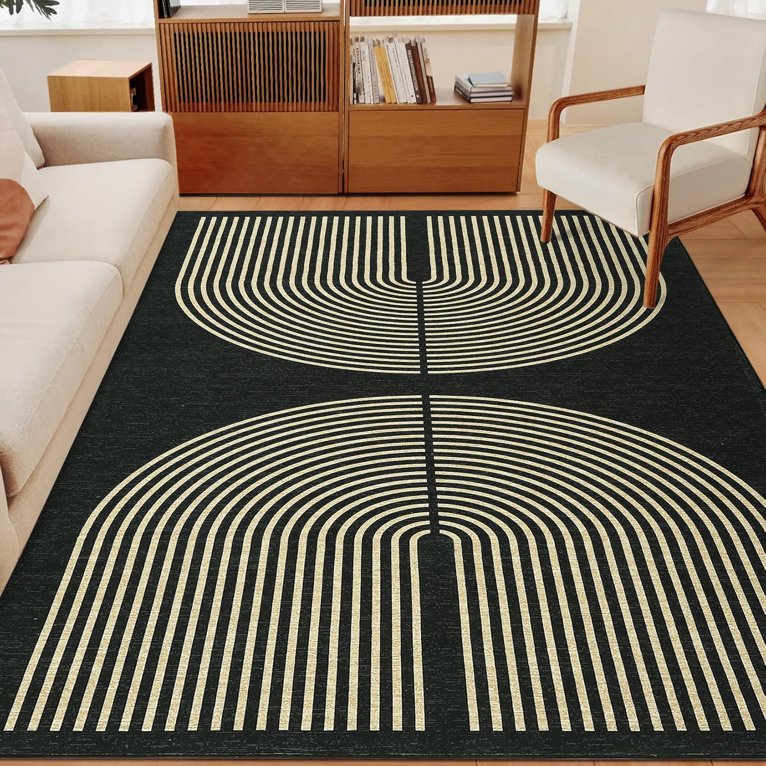 Black carpet with semicircle pattern