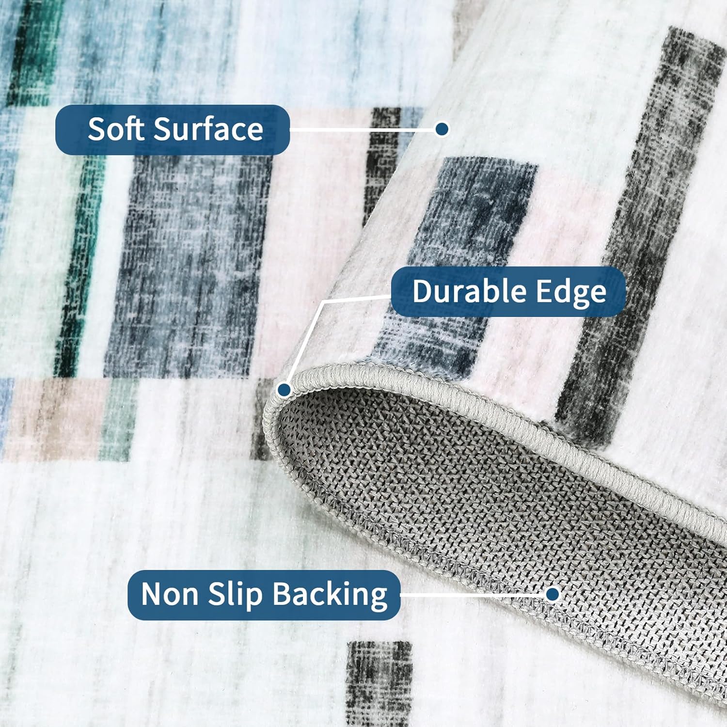 Blue and gray color-blocked striped carpet