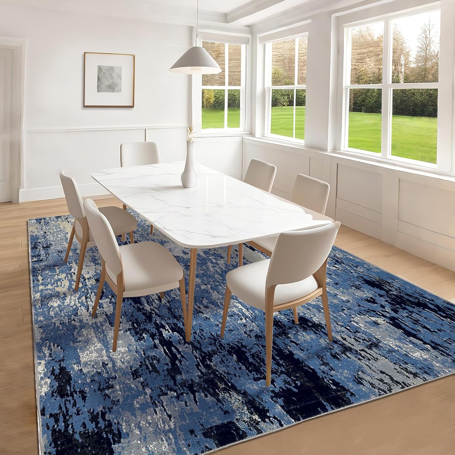 Blue and White Abstract Art Style Carpet