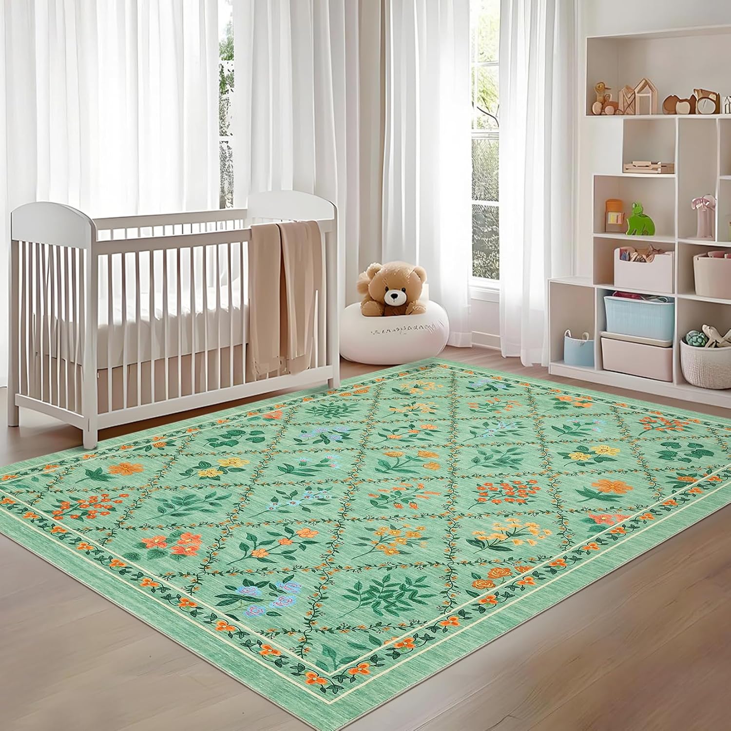 Mint green carpet with diamond pattern layout