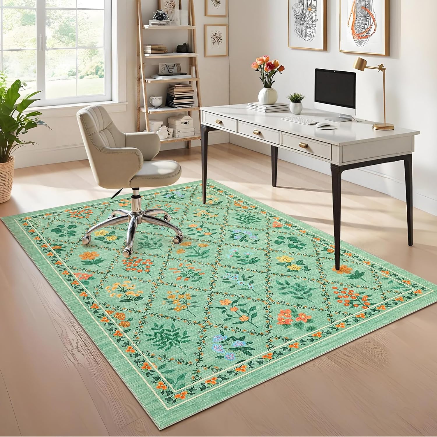 Mint green carpet with diamond pattern layout