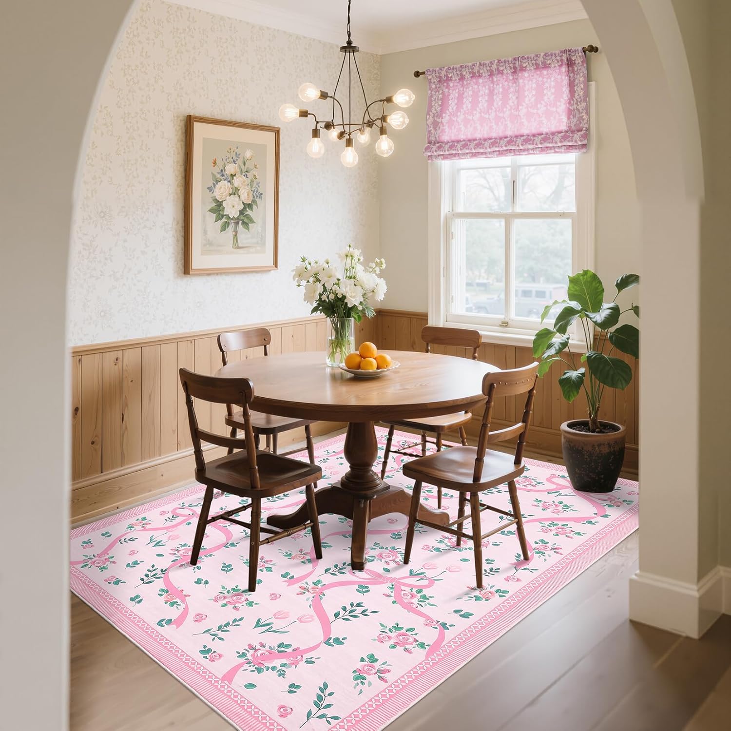 Pink vine and flower pattern carpet
