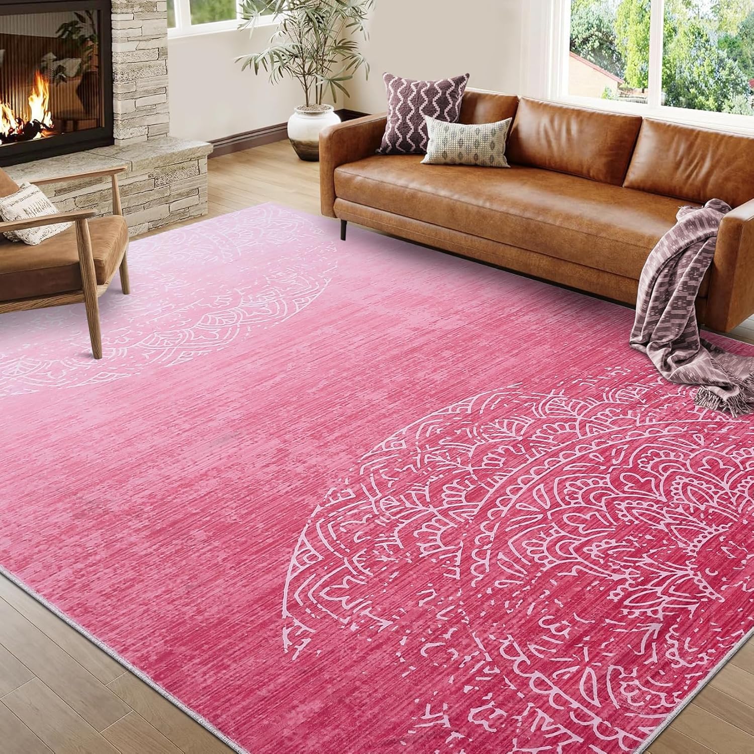 Pink Ombre Rug with White Medallion