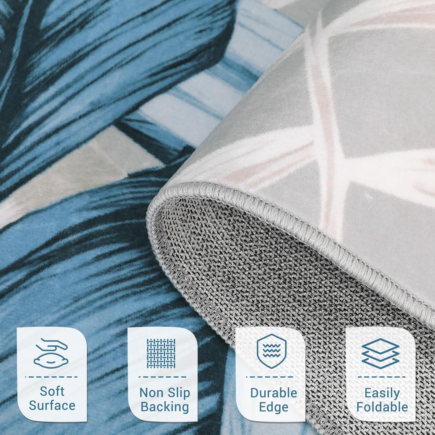 Blue and White Leaf Patterned Rug