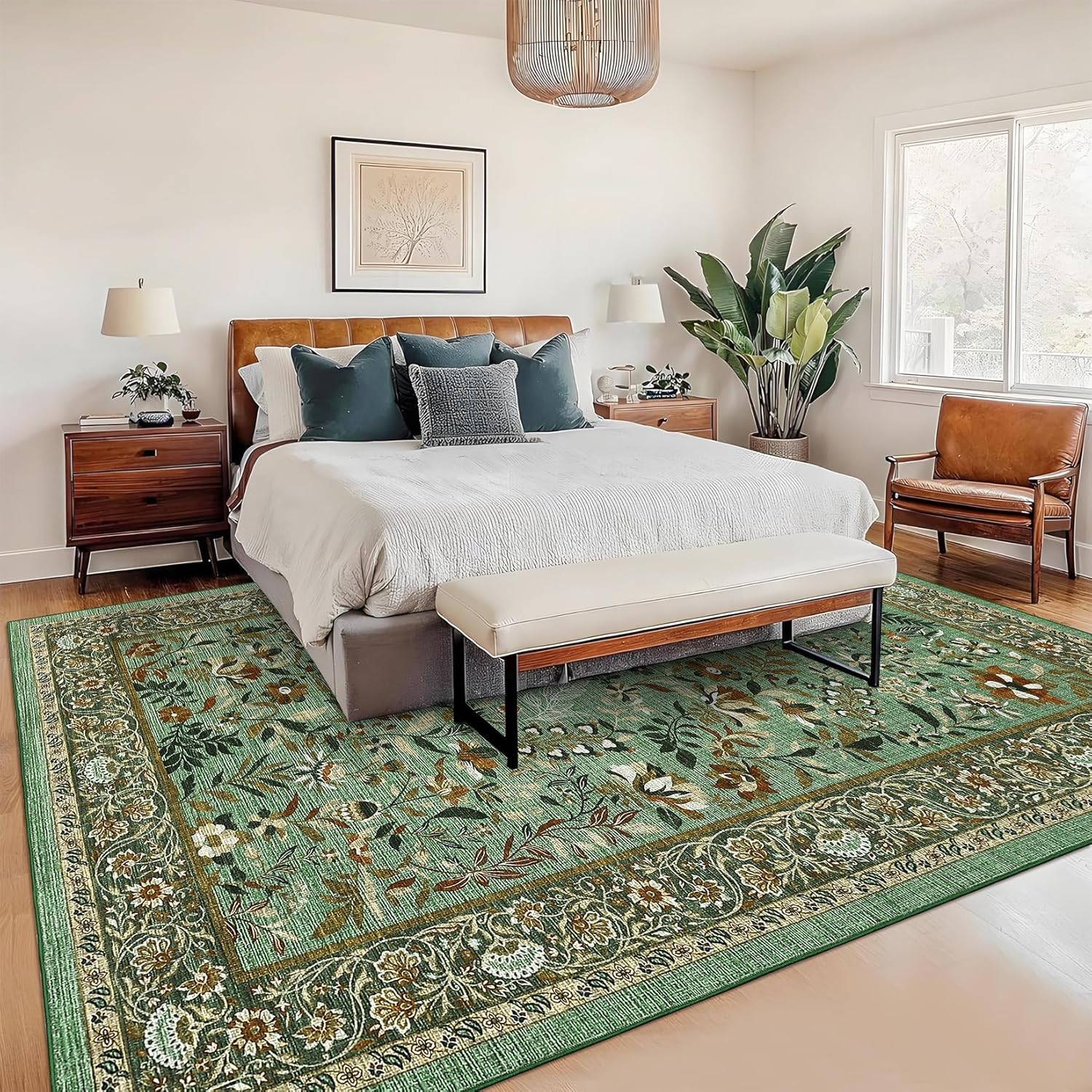 Green Plant Pattern Traditional Style Carpet
