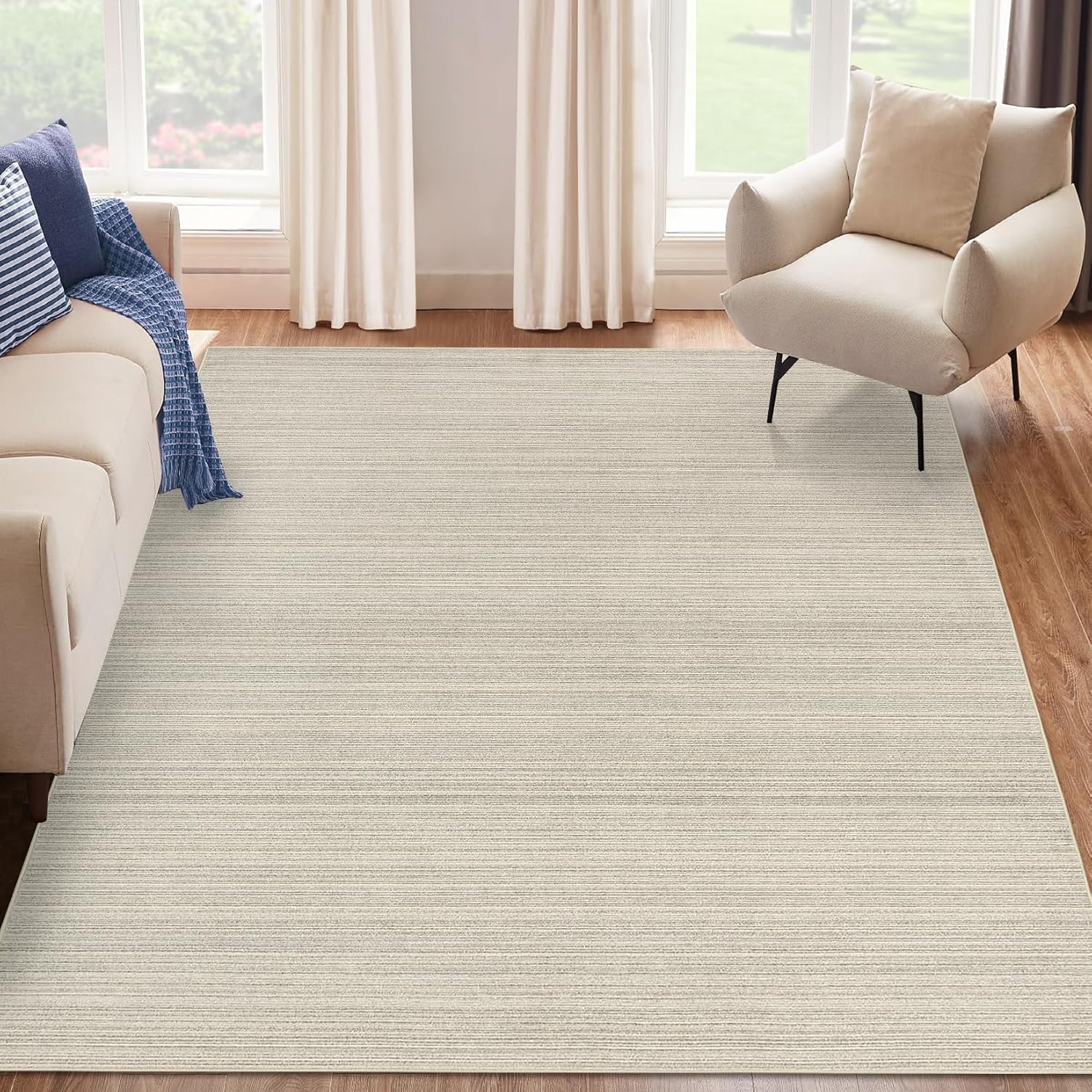 Simple light beige solid color woven carpet